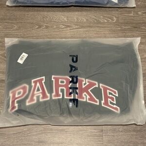 PARKE Holiday Varsity Mockneck Forest + Maroon NWT